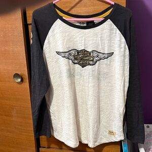 Harley-Davidson Cream & Black Raglan Long Sleeve Tee with Winged Logo size XL